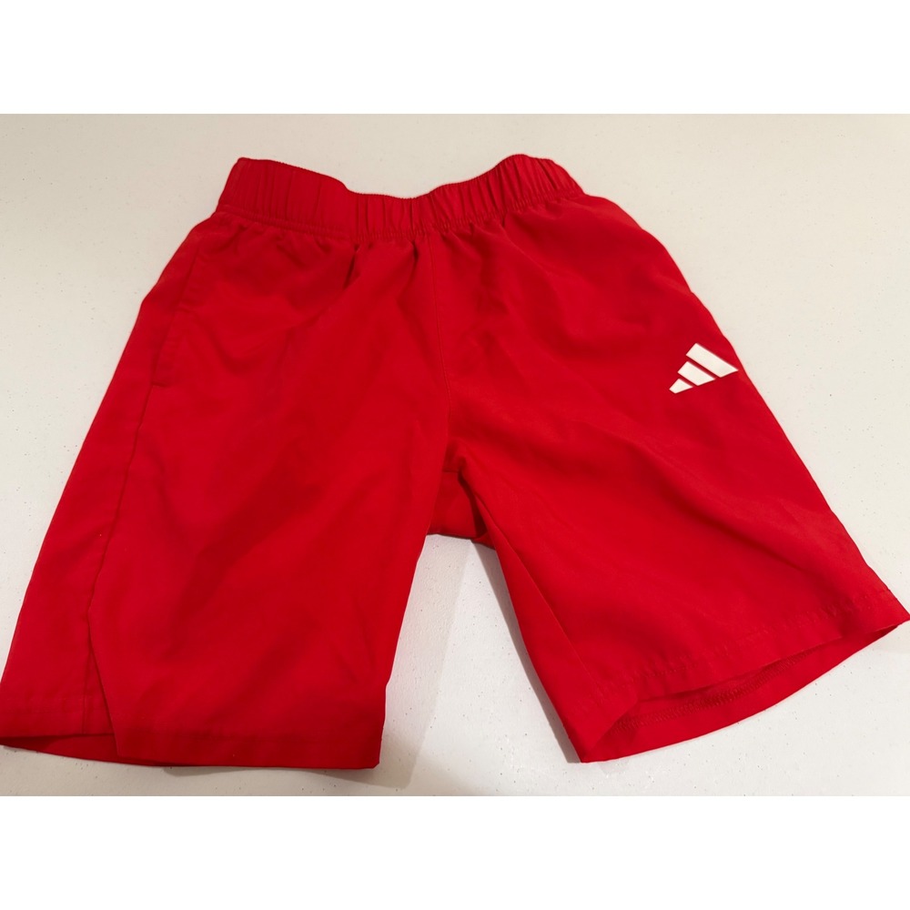 Adidas Boys Red Athletic Shorts Size Medium 10/12 Elastic Waist Pockets AG11947